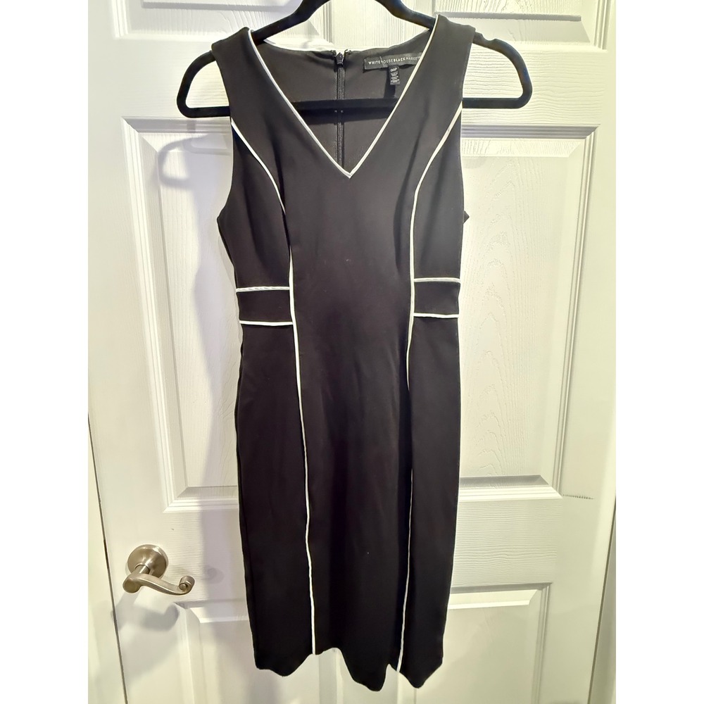 White House Black Market Black Sleeveless Sheath Dress White Piping Size 00P